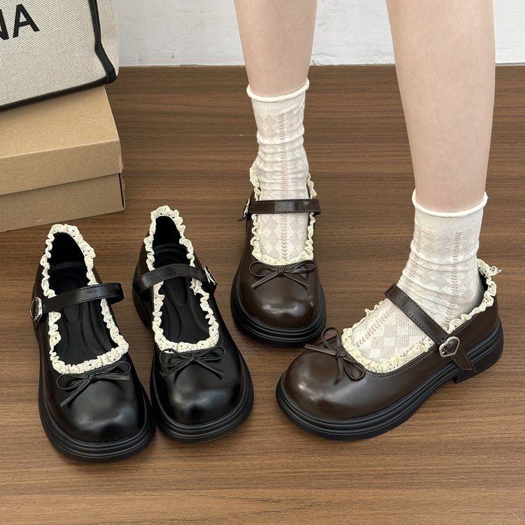 Lady thick Casual leather shoes France style low shoes