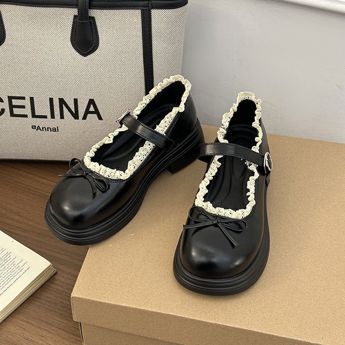 Lady thick Casual leather shoes France style low shoes