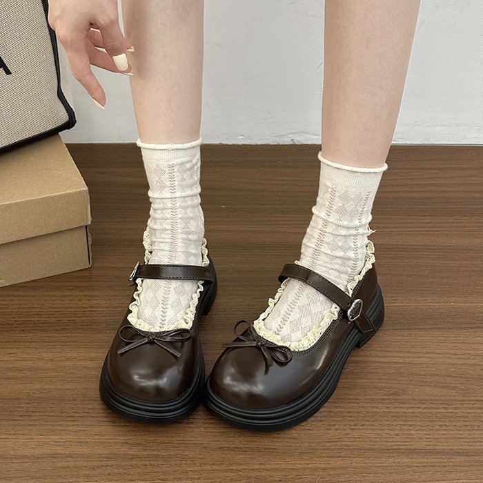 Lady thick Casual leather shoes France style low shoes