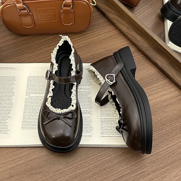 Lady thick Casual leather shoes France style low shoes