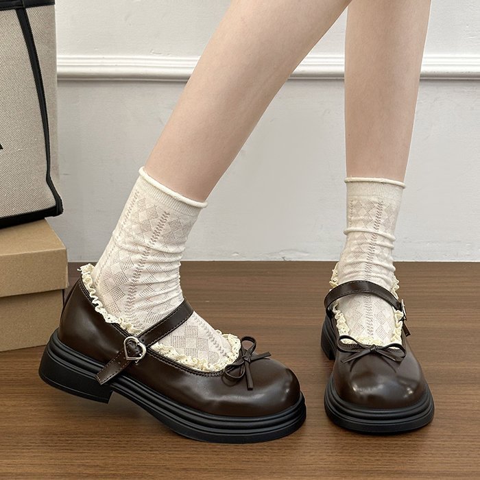 Lady thick Casual leather shoes France style low shoes