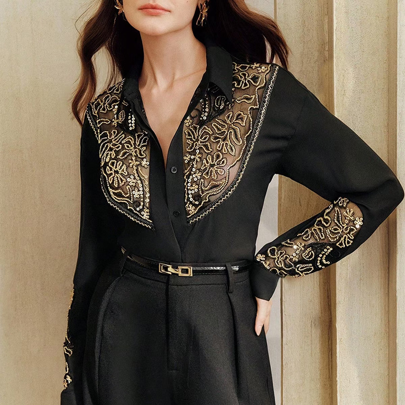 Spring European style shirt splice lace small shirt for women