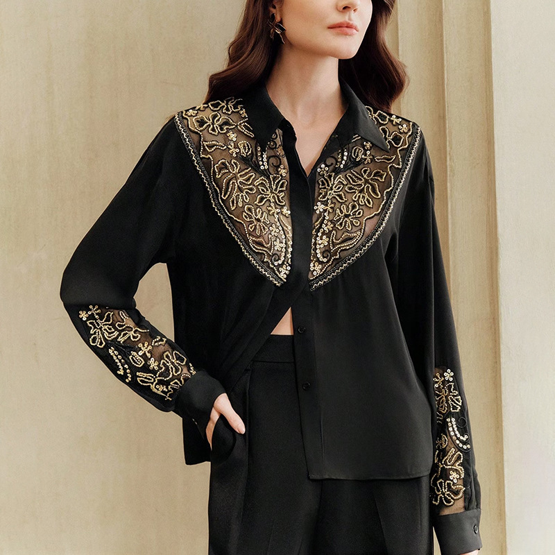 Spring European style shirt splice lace small shirt for women