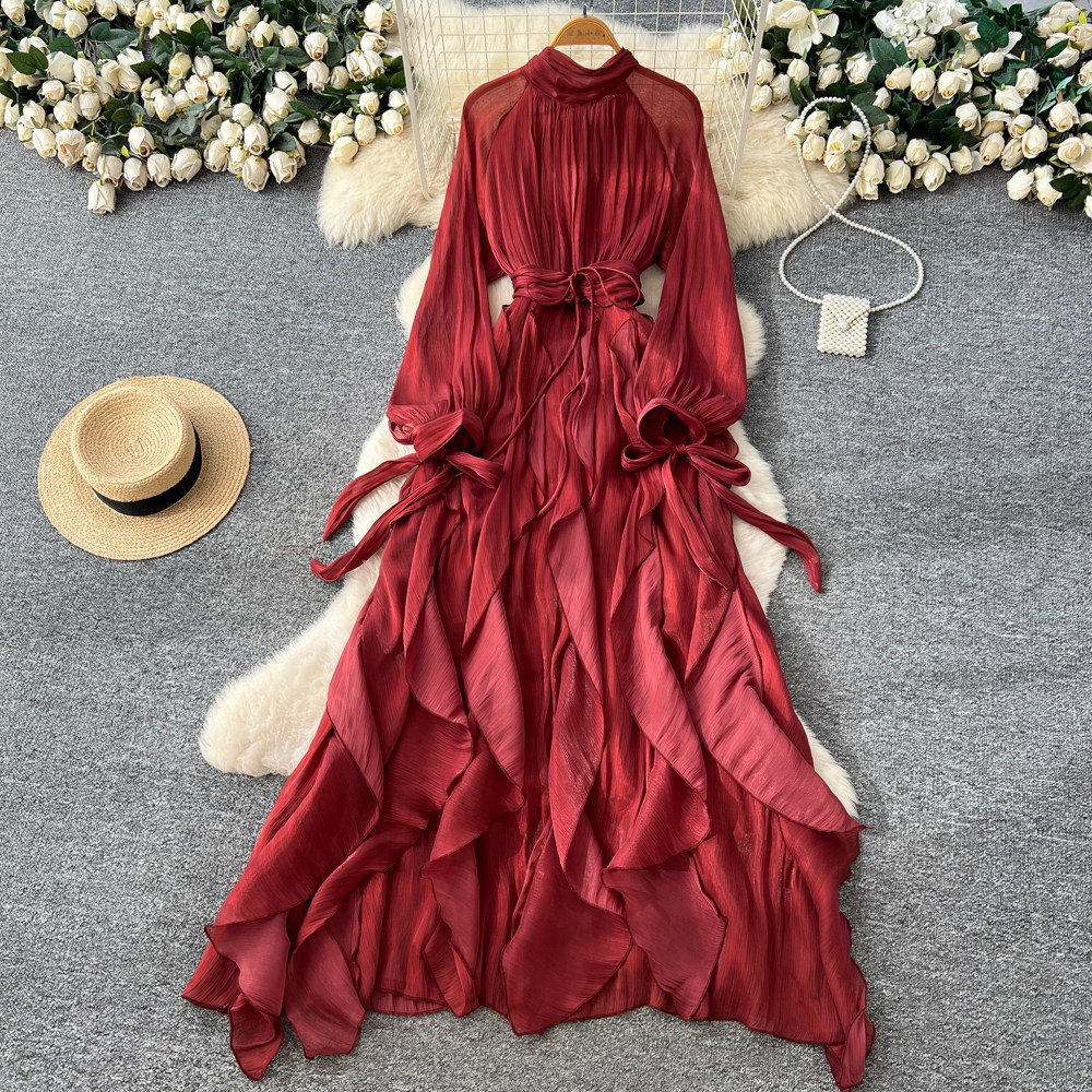 Romantic style long dress V-neck dress for women