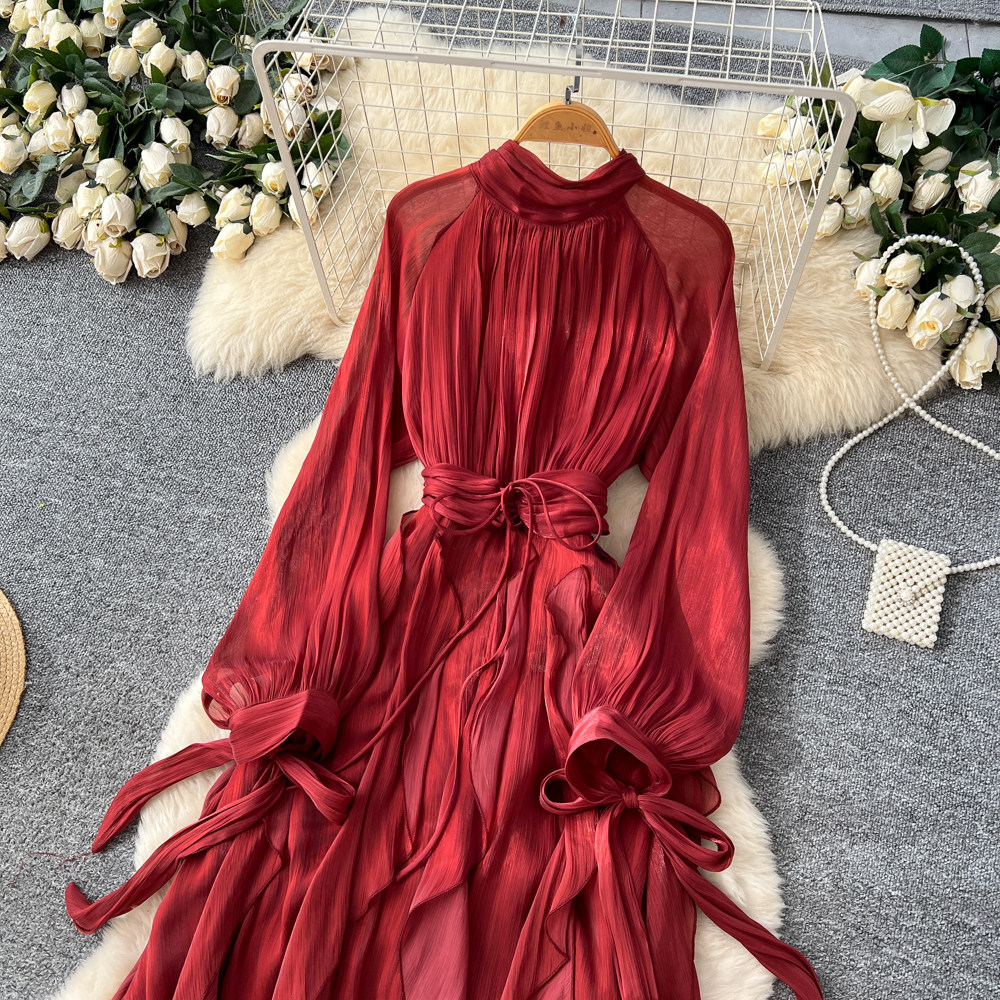 Romantic style long dress V-neck dress for women