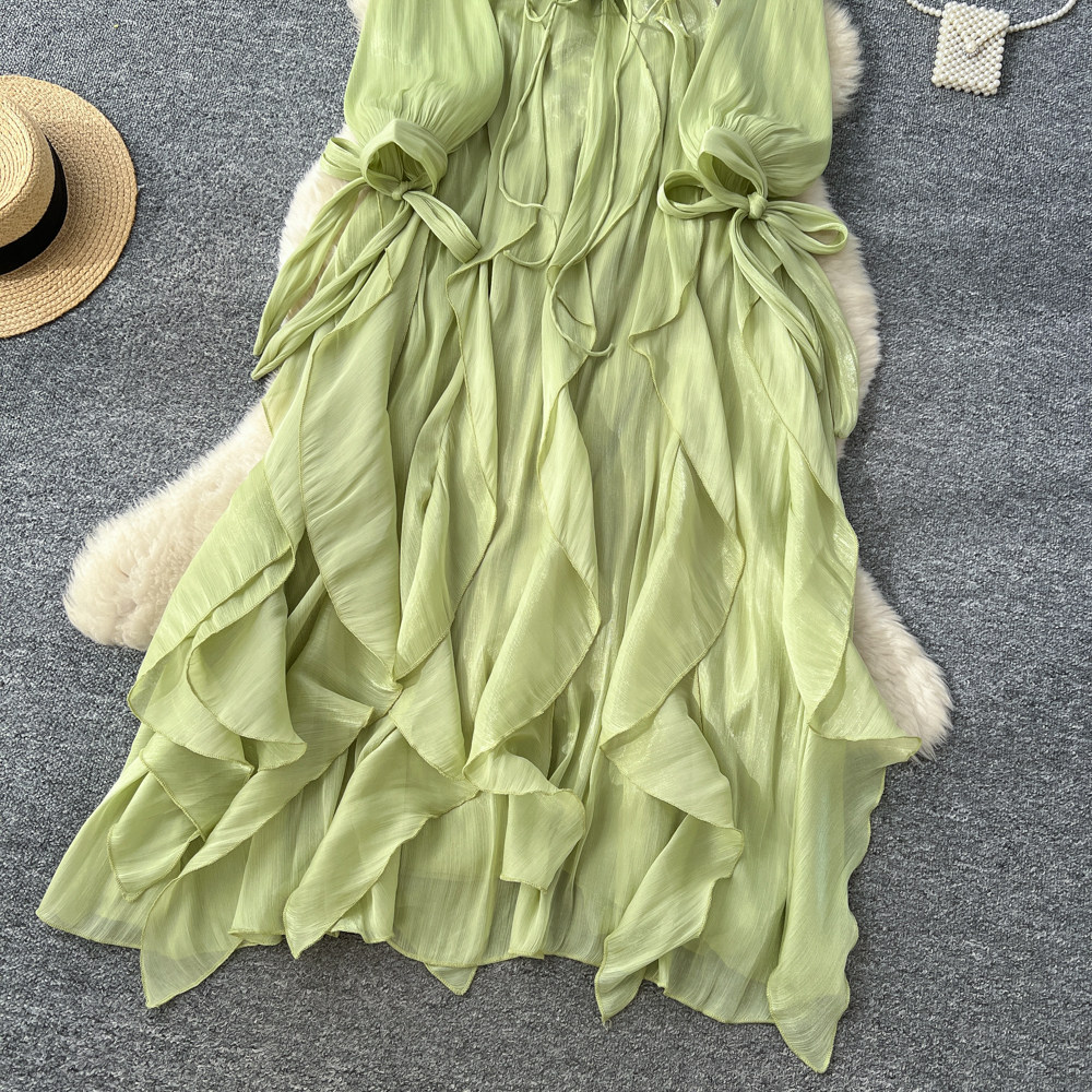 Romantic style long dress V-neck dress for women