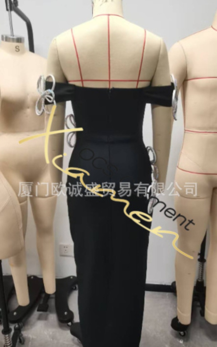 Fashion V-neck dress slim flowers decoration formal dress