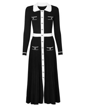 Slim lapel fashion crimp knitted dress