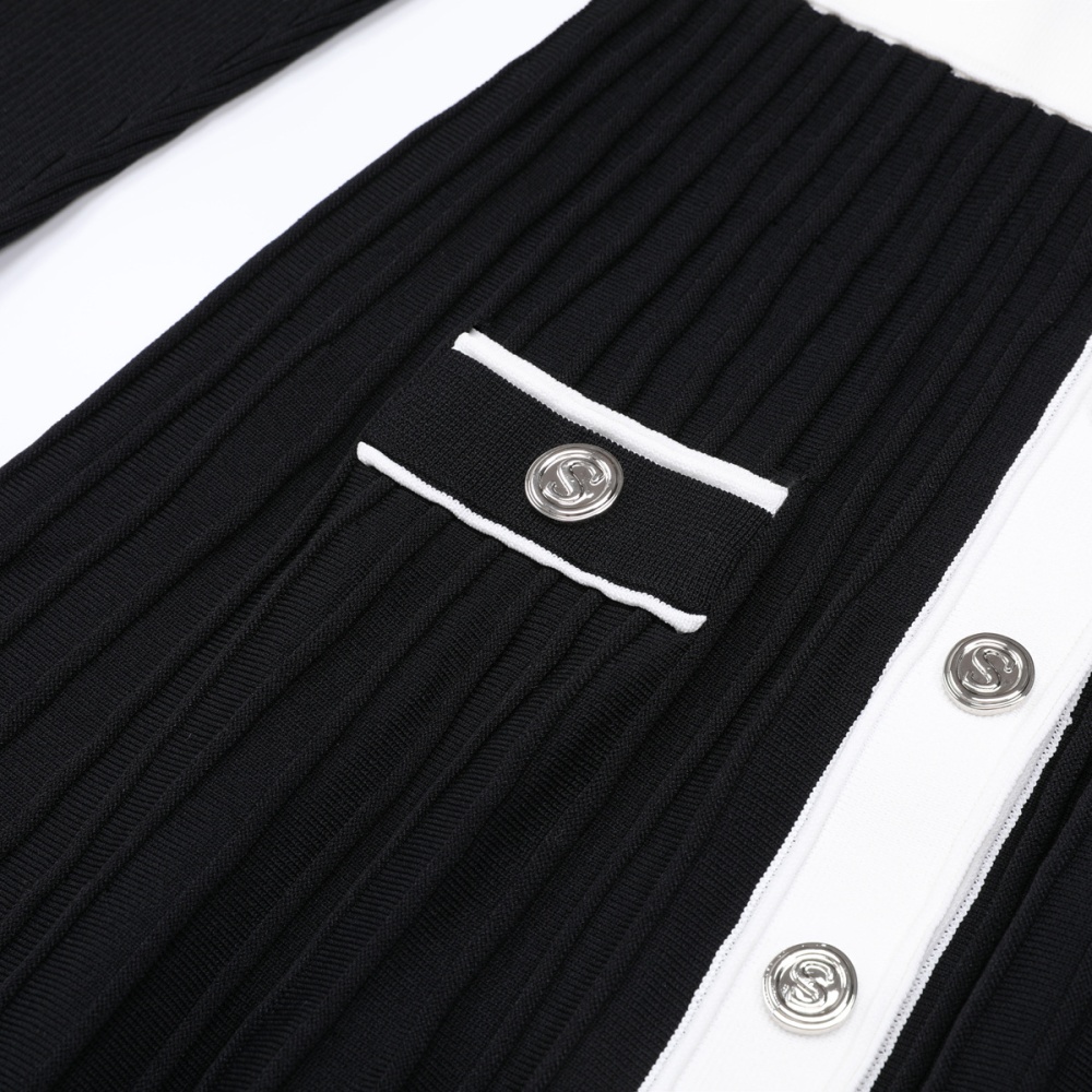 Slim lapel fashion crimp knitted dress