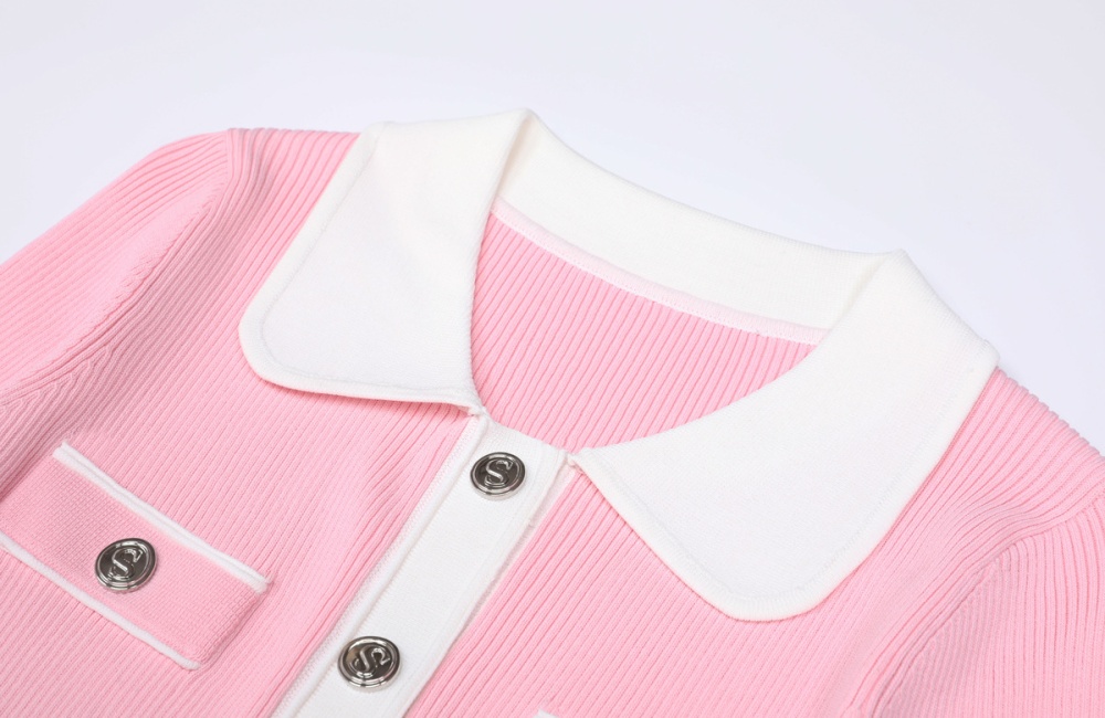 Slim lapel fashion crimp knitted dress
