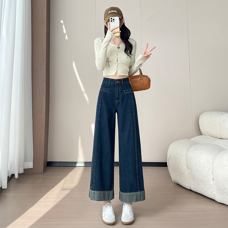 Splice spring loose nine pants crimping high waist jeans