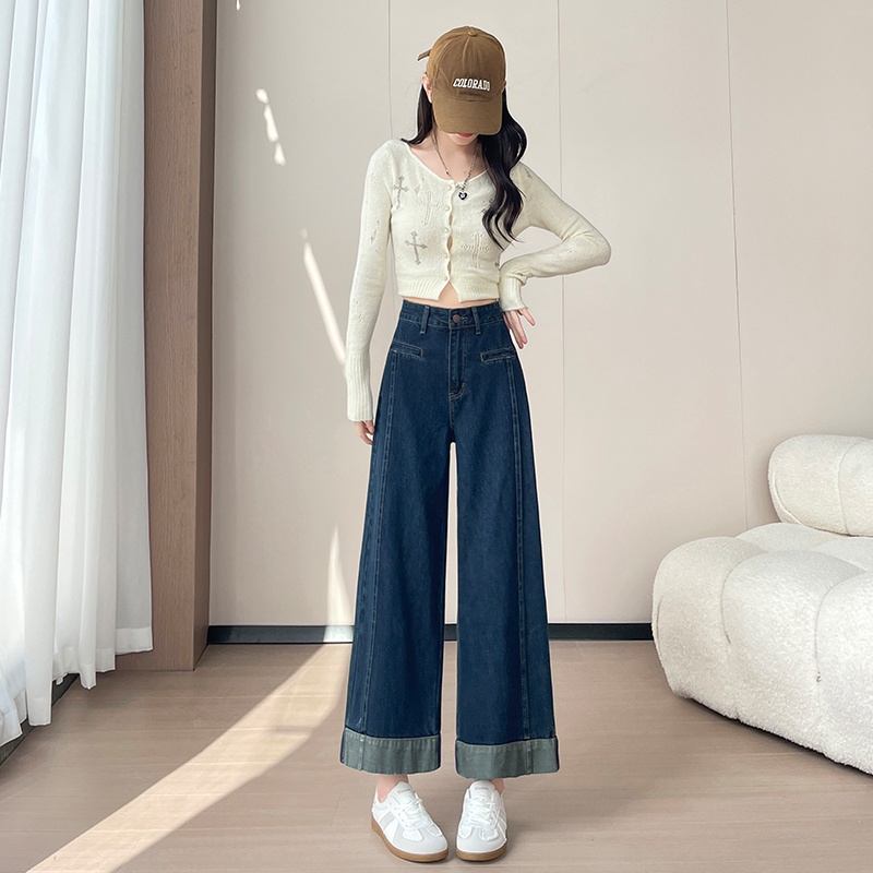 Splice spring loose nine pants crimping high waist jeans