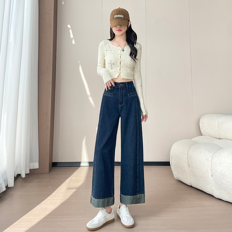 Splice spring loose nine pants crimping high waist jeans