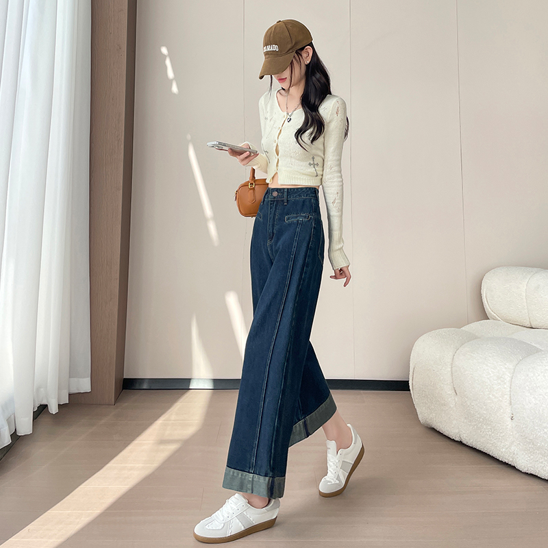 Splice spring loose nine pants crimping high waist jeans