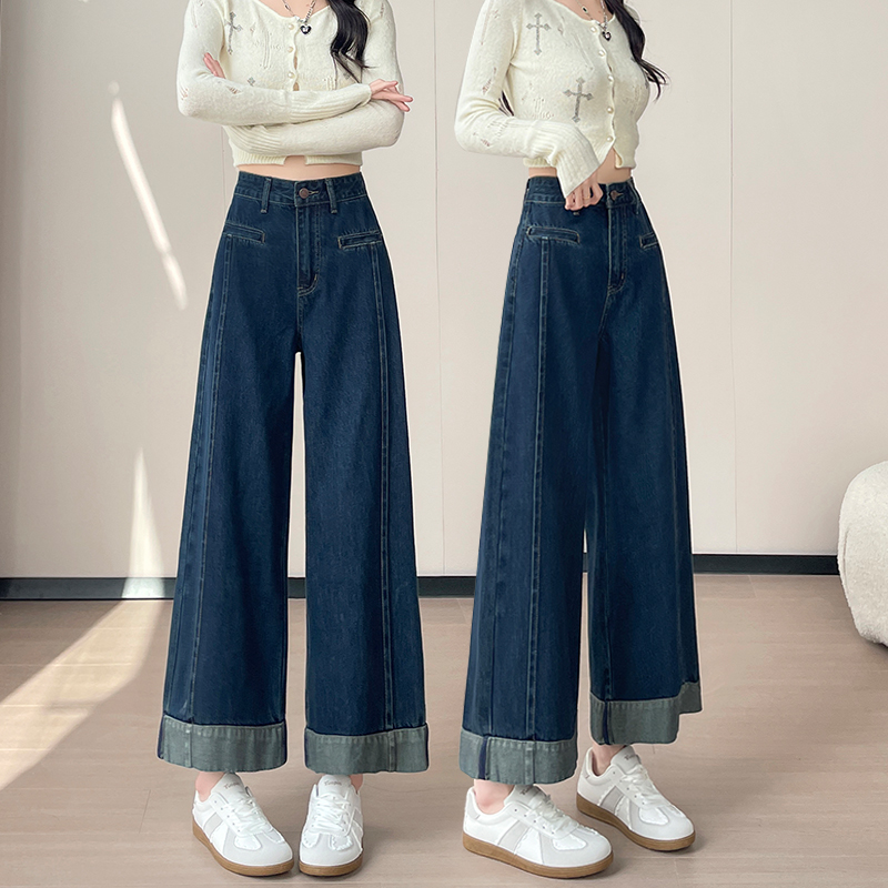 Splice spring loose nine pants crimping high waist jeans