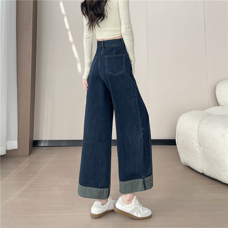 Splice spring loose nine pants crimping high waist jeans