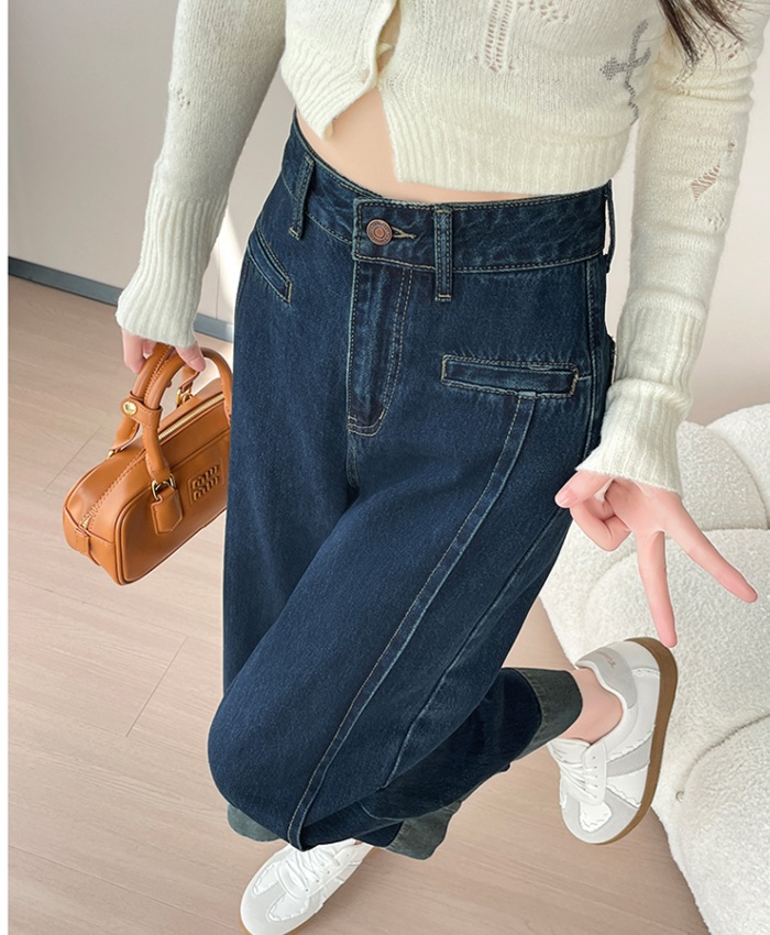 Splice spring loose nine pants crimping high waist jeans