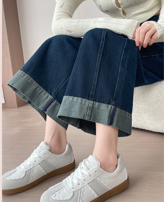 Splice spring loose nine pants crimping high waist jeans