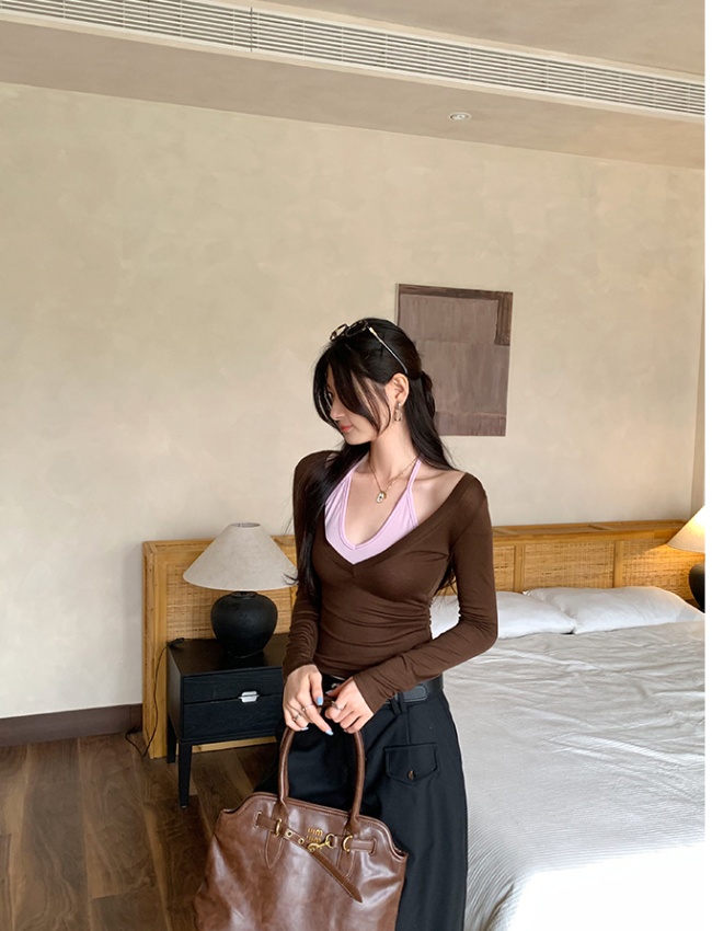 Pseudo-two long sleeve tops spring T-shirt for women