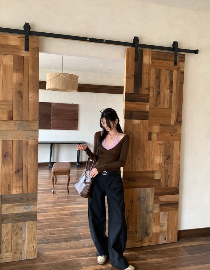 Pseudo-two long sleeve tops spring T-shirt for women