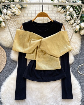 Bow strapless T-shirt splice tops for women