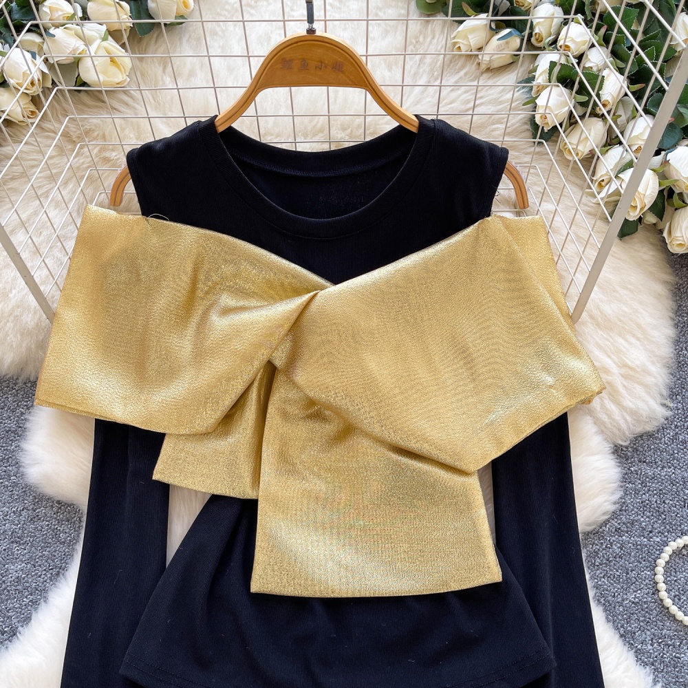 Bow strapless T-shirt splice tops for women