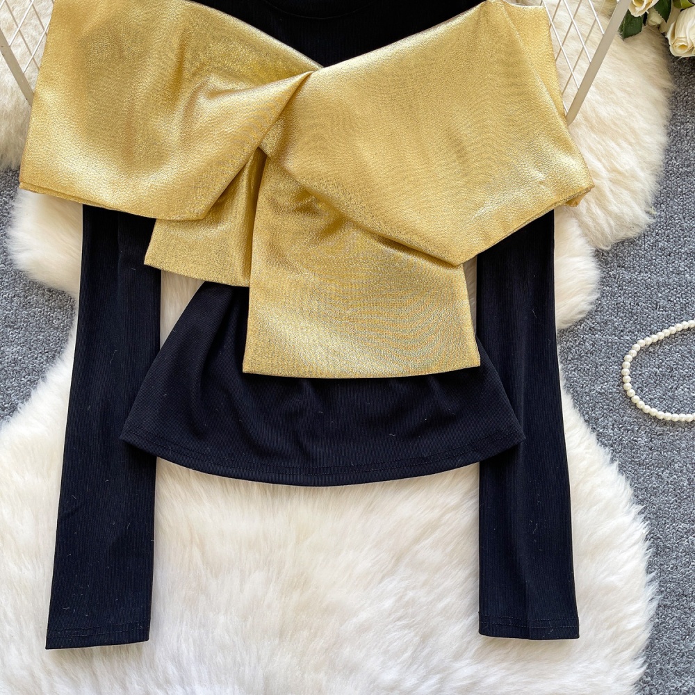 Bow strapless T-shirt splice tops for women