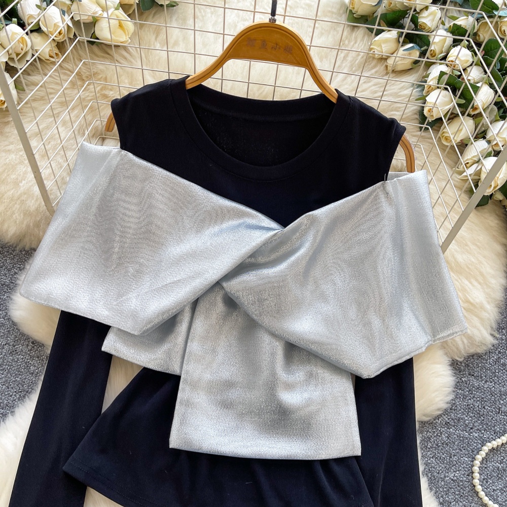 Bow strapless T-shirt splice tops for women