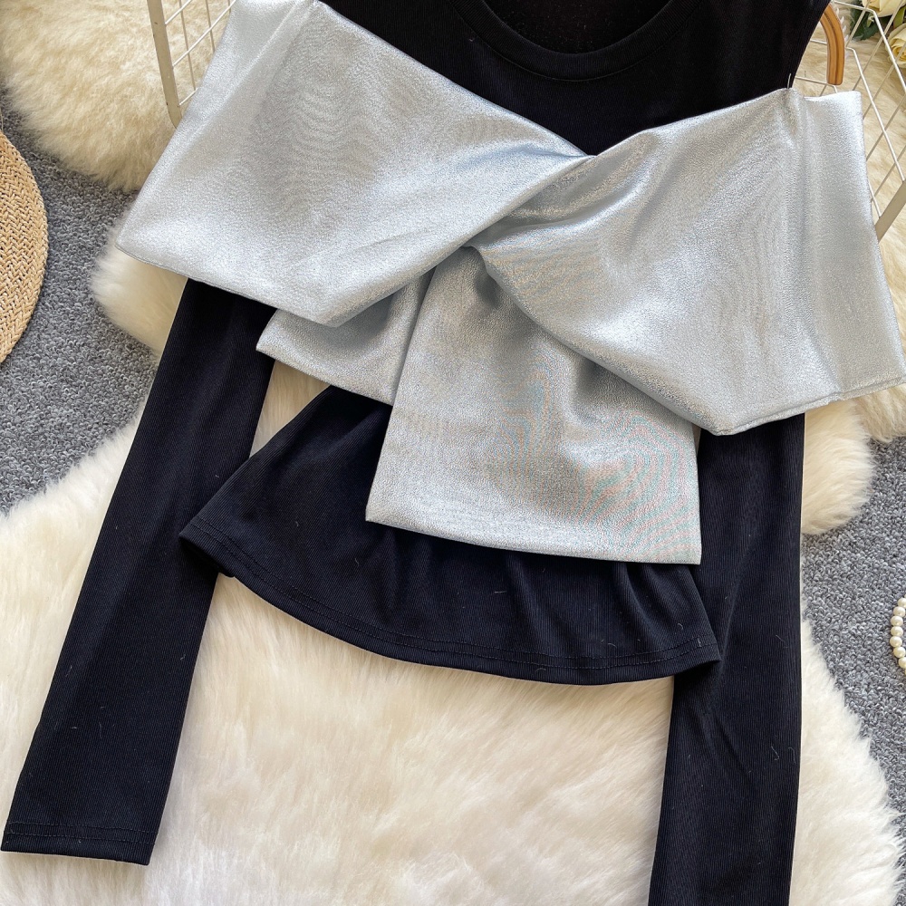 Bow strapless T-shirt splice tops for women