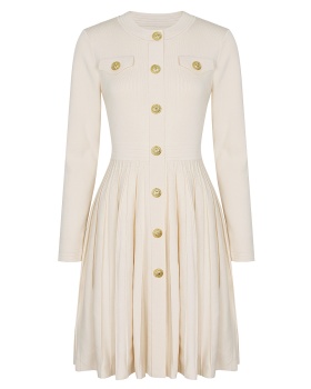 Spring and autumn crimp slim round neck dress