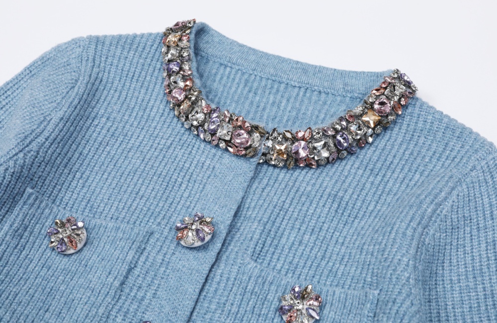 Spring and autumn knitted skirt rhinestone tops a set