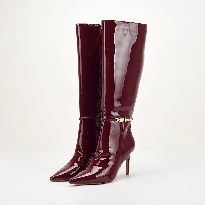 Patent leather stilettos thigh boots for women