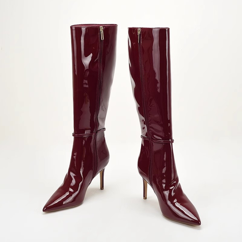 Patent leather stilettos thigh boots for women