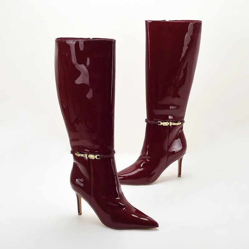 Patent leather stilettos thigh boots for women