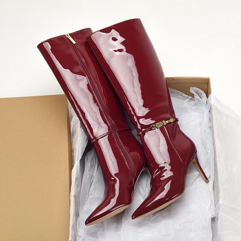 Patent leather stilettos thigh boots for women