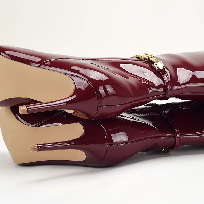 Patent leather stilettos thigh boots for women