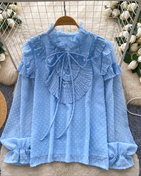 Lotus leaf edges tops bow chiffon shirt for women