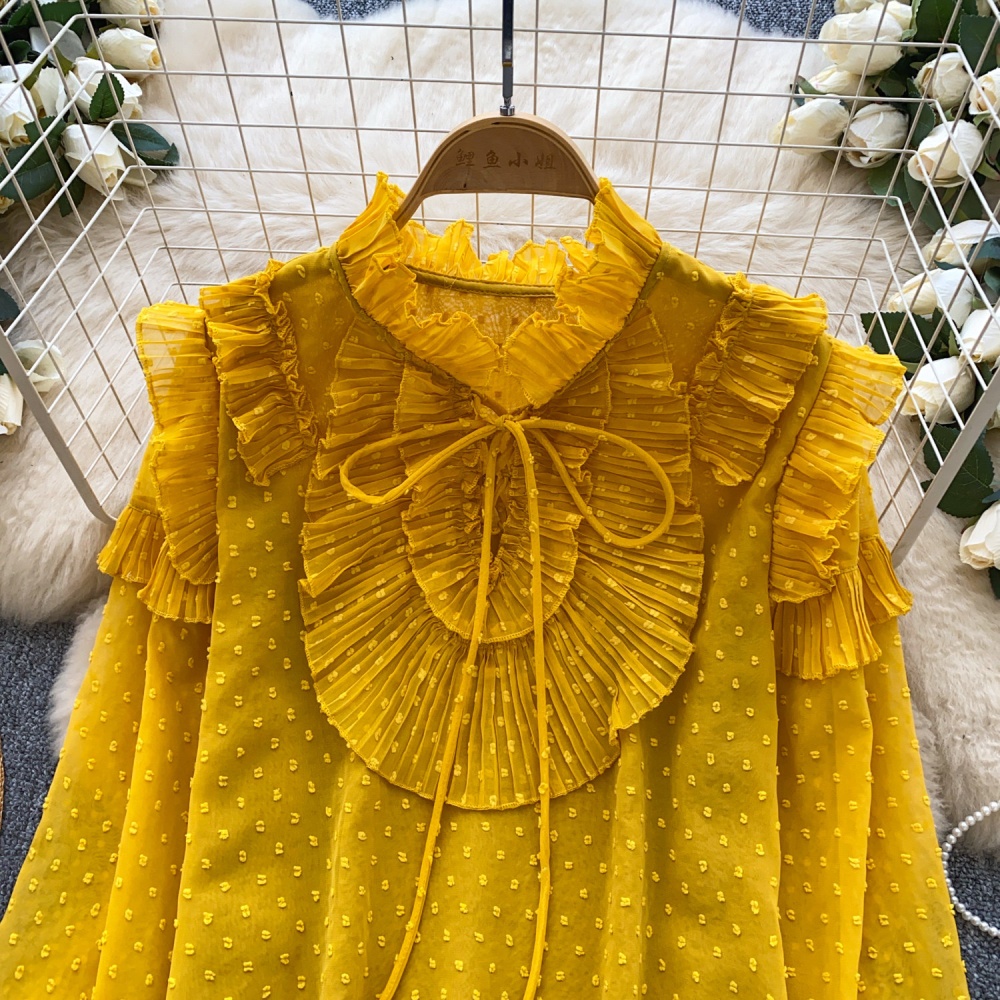 Lotus leaf edges tops bow chiffon shirt for women