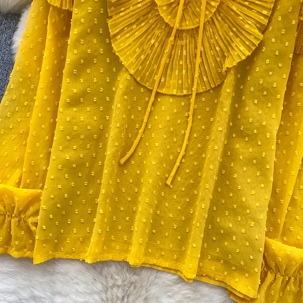 Lotus leaf edges tops bow chiffon shirt for women