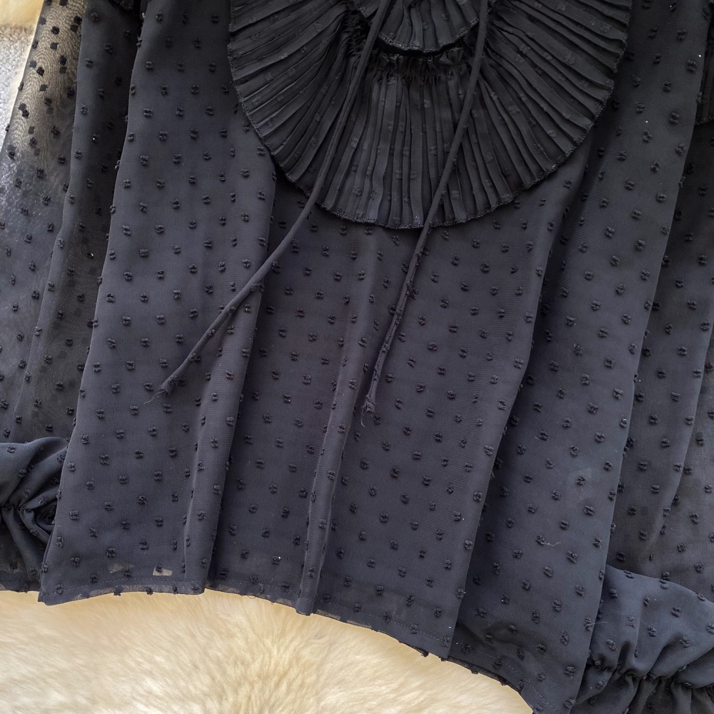 Lotus leaf edges tops bow chiffon shirt for women