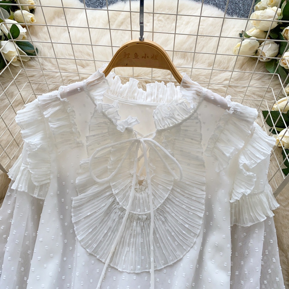 Lotus leaf edges tops bow chiffon shirt for women