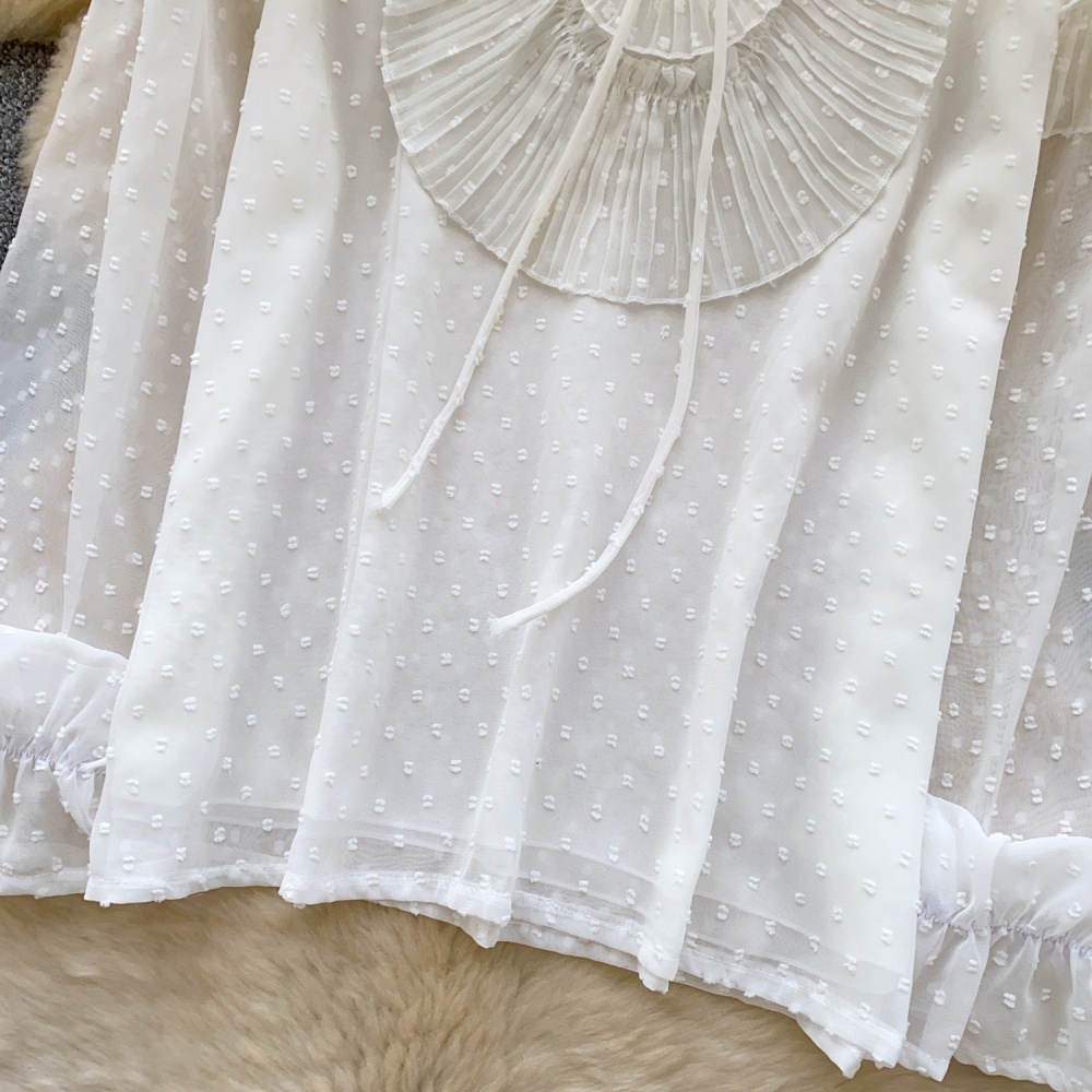 Lotus leaf edges tops bow chiffon shirt for women