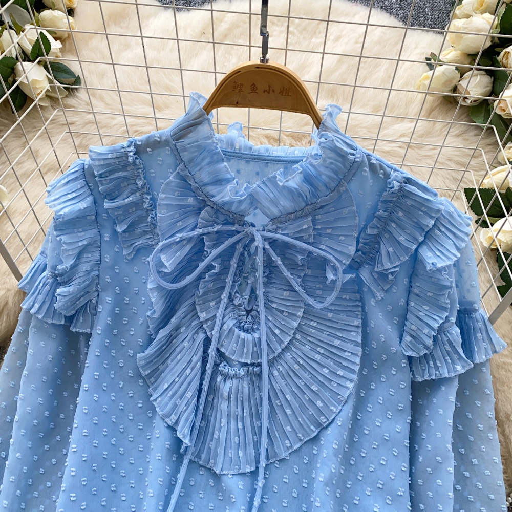 Lotus leaf edges tops bow chiffon shirt for women