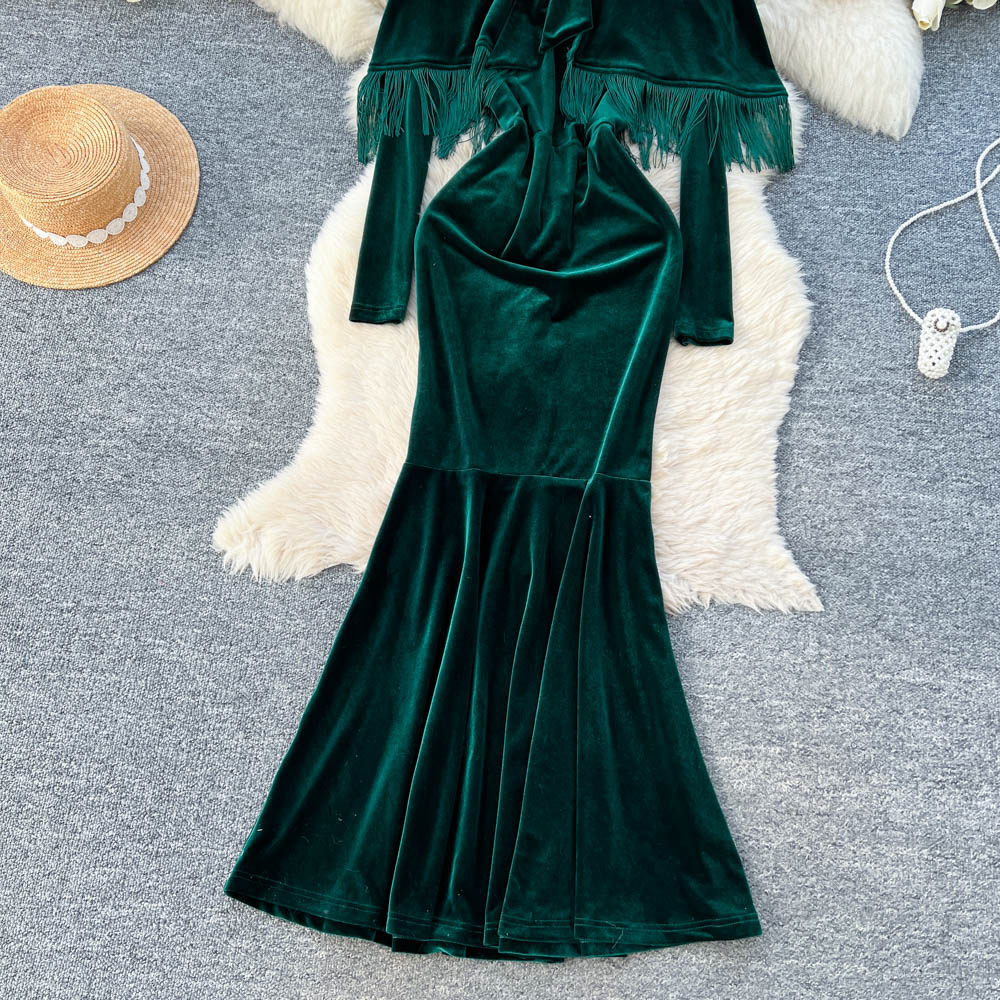 Pinched waist commuting long dress slim bow dress for women