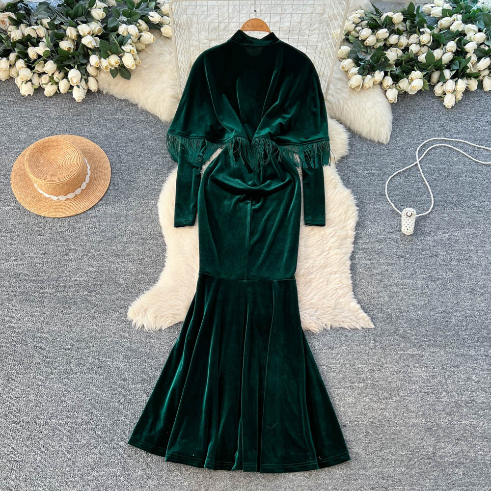 Pinched waist commuting long dress slim bow dress for women