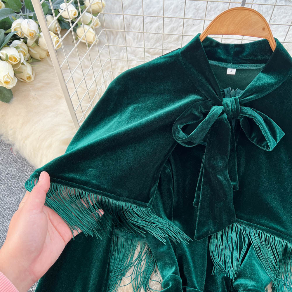 Pinched waist commuting long dress slim bow dress for women