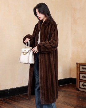 Mink hair fashion coat slim cstand collar fur coat for women