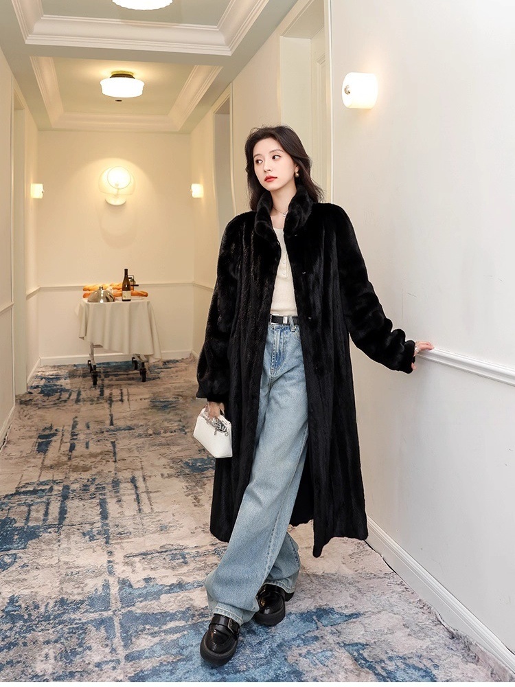 Mink hair fashion coat slim cstand collar fur coat for women