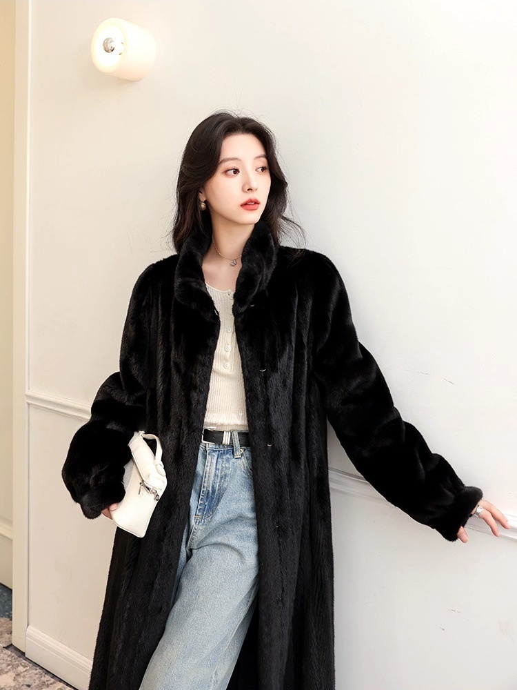 Mink hair fashion coat slim cstand collar fur coat for women