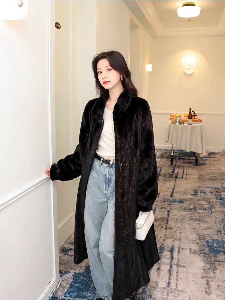Mink hair fashion coat slim cstand collar fur coat for women